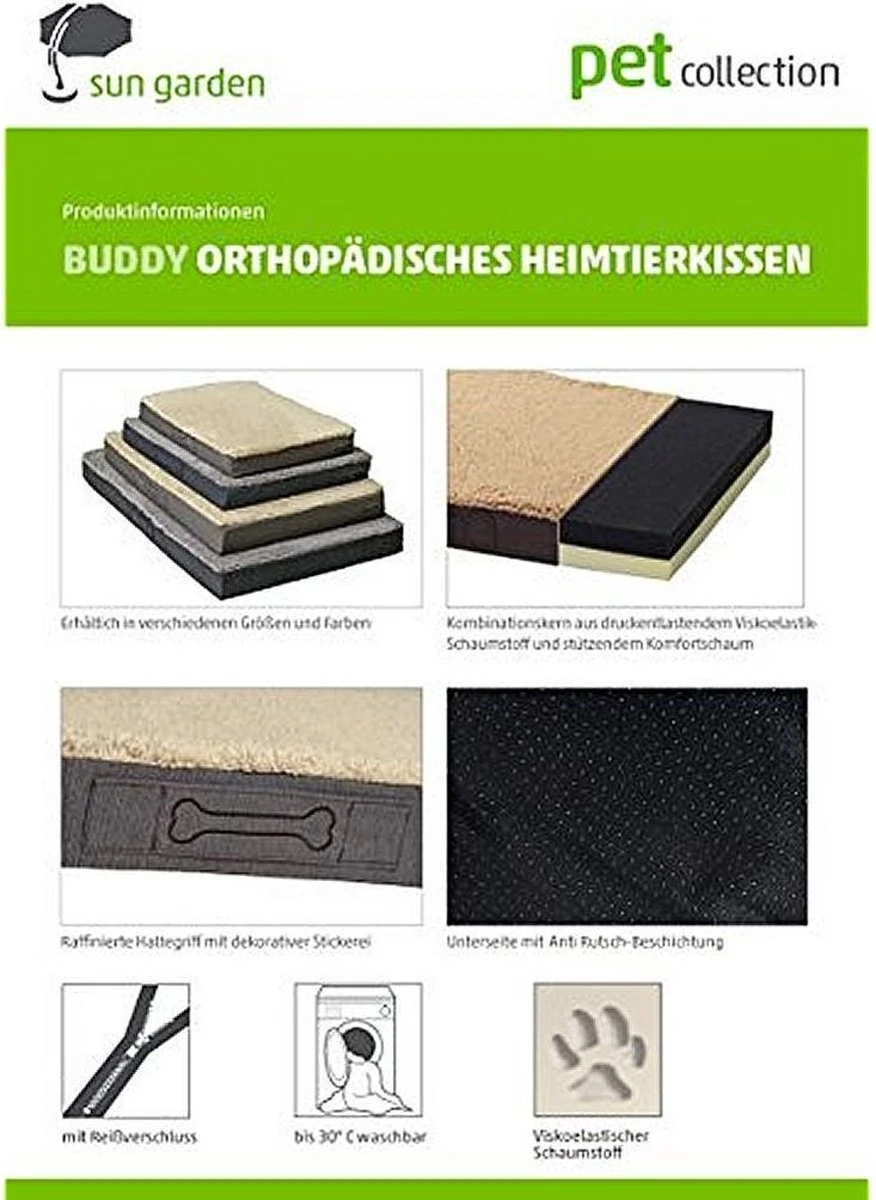 Sun Garden Buddy Orthopedisch Hondenkussen 72x50x8cm Antraciet - Afbeelding 5