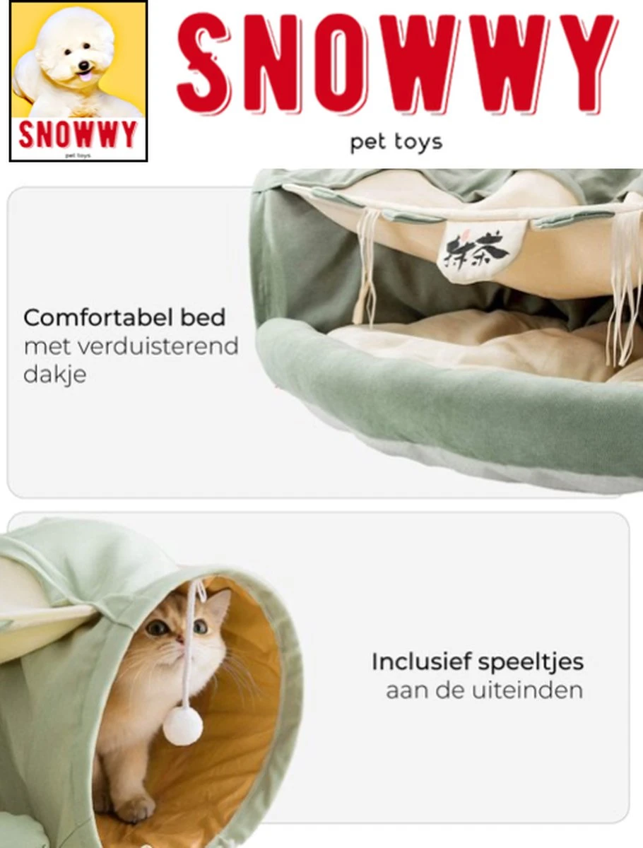 SNOWWY - Kattentunnel Met Kattenmand In één - Origineel En Uniek Design - Kattenhuis - Kattenhuis - Kat Kussen - Kattenbed - Matcha Groen - Afbeelding 3