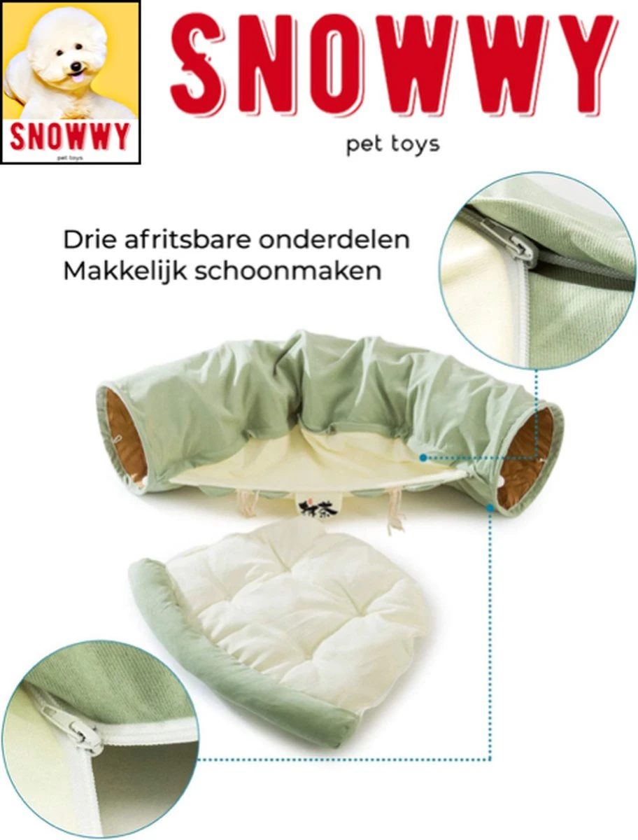 SNOWWY - Kattentunnel Met Kattenmand In één - Origineel En Uniek Design - Kattenhuis - Kattenhuis - Kat Kussen - Kattenbed - Matcha Groen - Afbeelding 2
