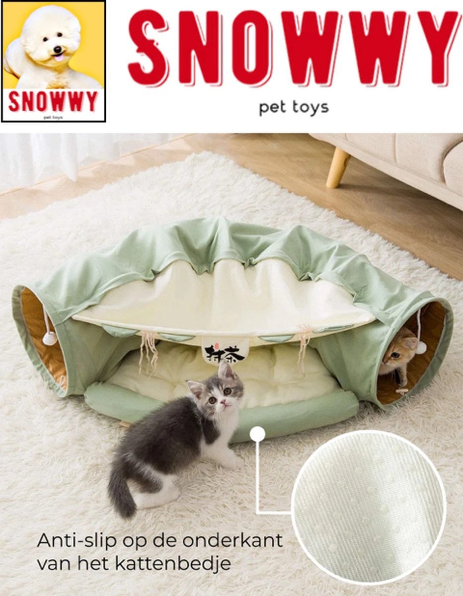 SNOWWY - Kattentunnel Met Kattenmand In één - Origineel En Uniek Design - Kattenhuis - Kattenhuis - Kat Kussen - Kattenbed - Matcha Groen - Afbeelding 6